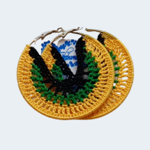 Jamaica-themed Crochet Hoop Design Earrings [Gold]