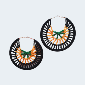 Jamaica-themed Crochet Hoop Design Earrings [Black]