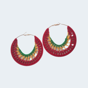 Rasta-themed Crochet Hoop Design Earrings [Red base]