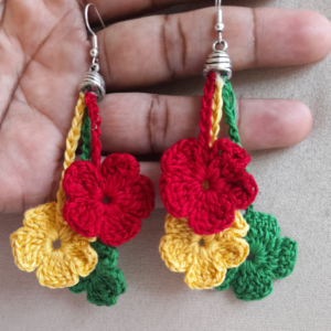 Rasta-Themed Crochet Petal Cluster Earrings