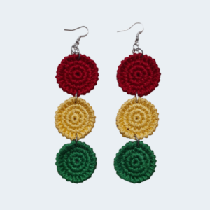 Rasta-Themed Crochet Tri-circle Dangle Earring