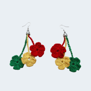 Rasta-Themed Crochet Petal Cluster Earrings
