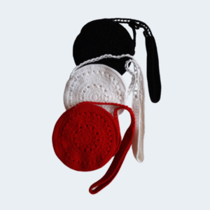 Round Crochet Crossbody Bag in Red, Black, and White [Round]